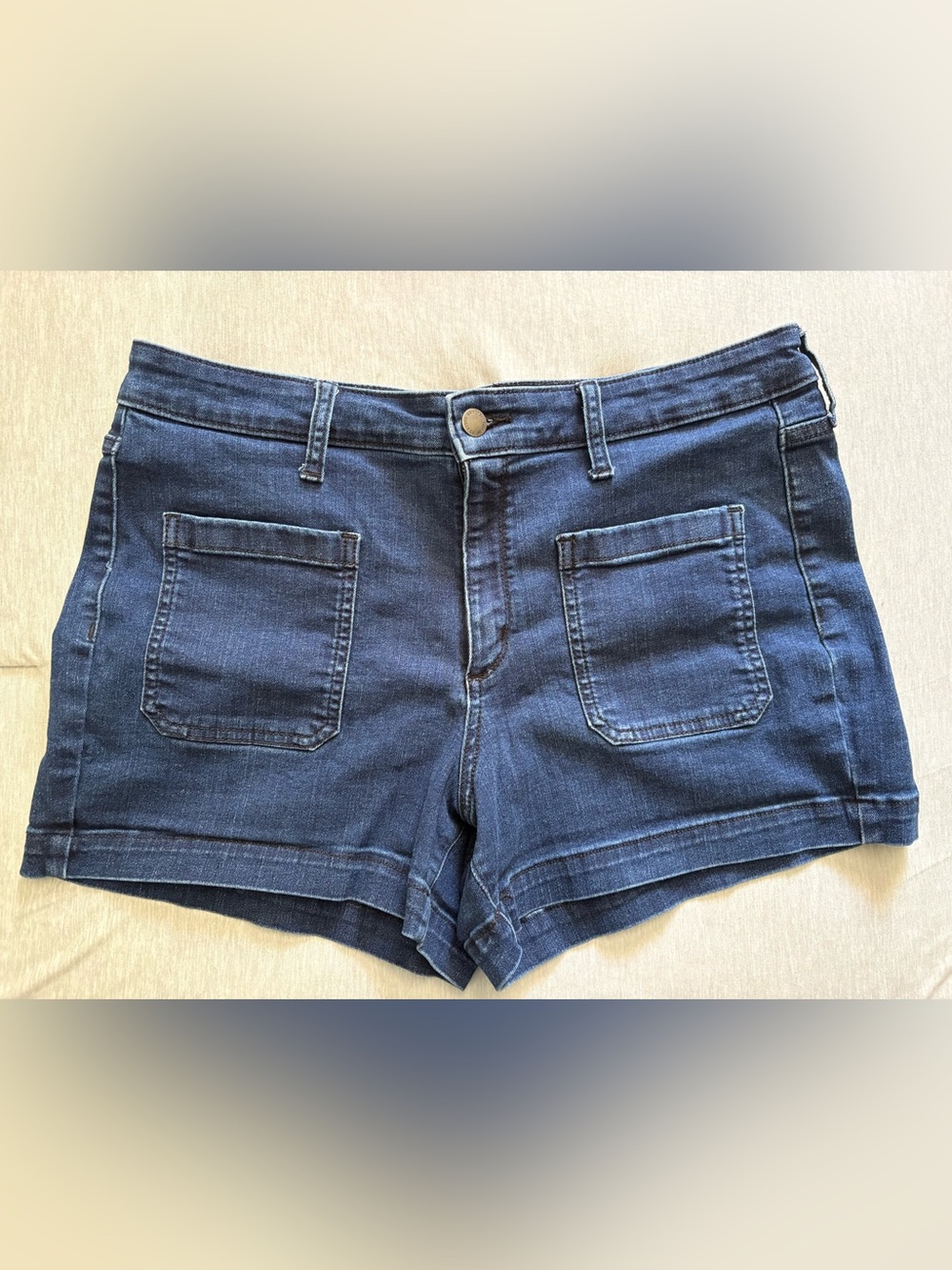 Universal Thread Dark Blue Denim High Rise Midi Pocket Shorts